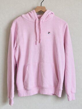 FILA Baby Pink F Box Logo Fleece Pullover Hoodie Sweatshirt Womens Large